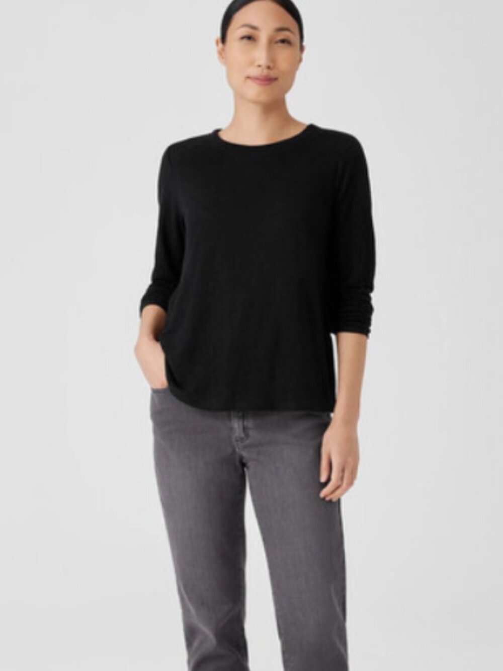 Eileen Fisher 100% Linen Knit Sweater Top Black woment size 1X sustainable